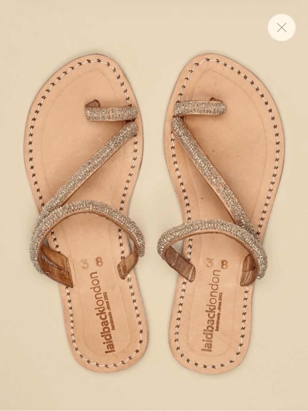 LAIDBACK LONDON Diani Flat Leather Sandal in Silver size 37